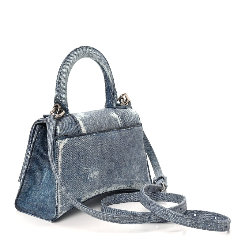  Balenciaga Nappa Denim Printed Hourglass Top Handle Bag XS Denim Blue