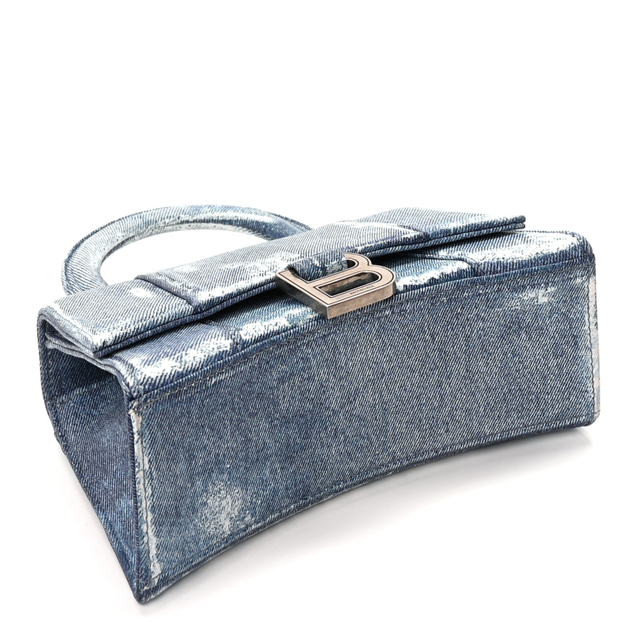 Balenciaga Nappa Denim Printed Hourglass Top Handle Bag XS Denim Blue Image 3