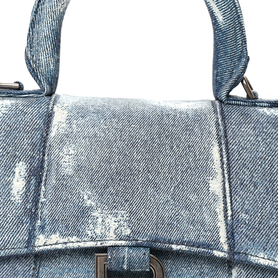 Balenciaga Nappa Denim Printed Hourglass Top Handle Bag XS Denim Blue Image 6