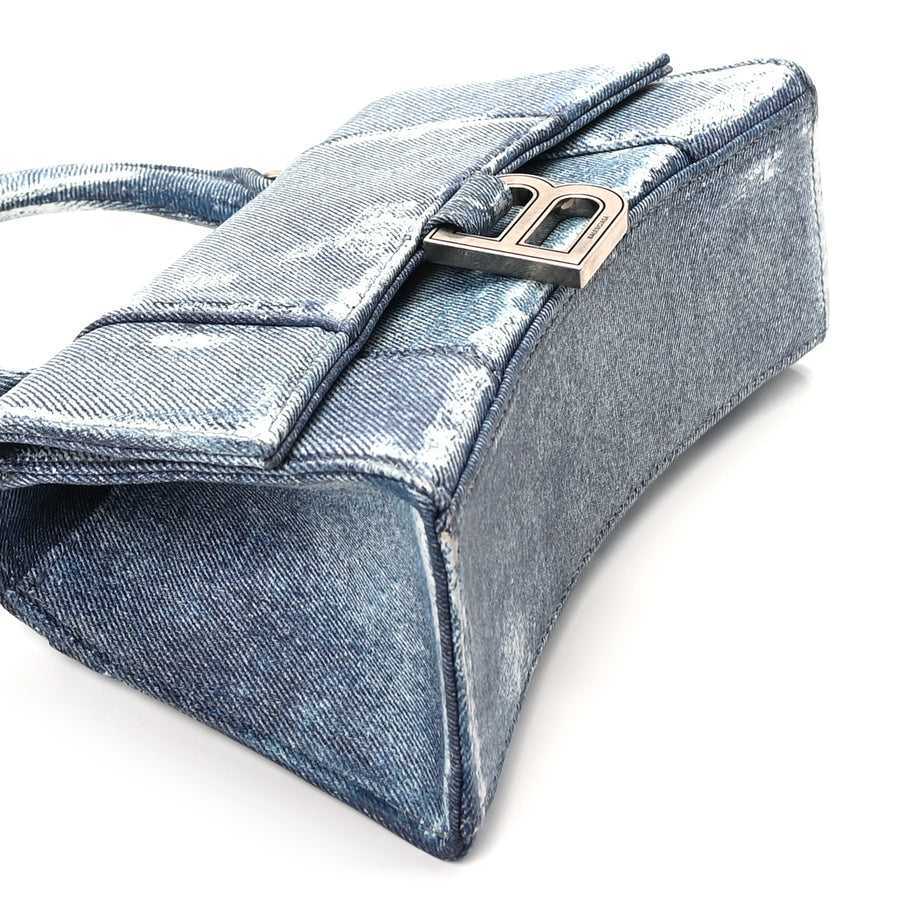 Balenciaga Nappa Denim Printed Hourglass Top Handle Bag XS Denim Blue Image 7