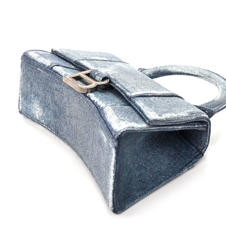 Balenciaga Nappa Denim Printed Hourglass Top Handle Bag XS Denim Blue Image 8