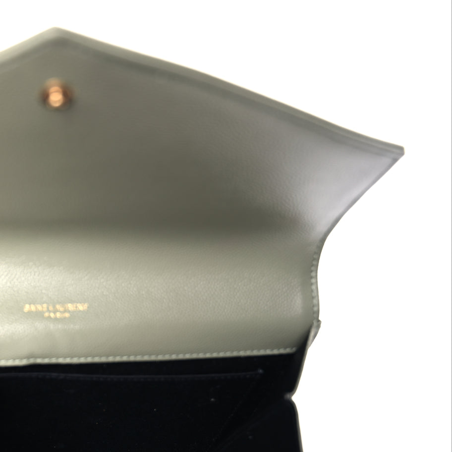 Saint Laurent Grain De Poudre Matelasse Chevron Monogram Envelope Clutch  Light Sage Image 5