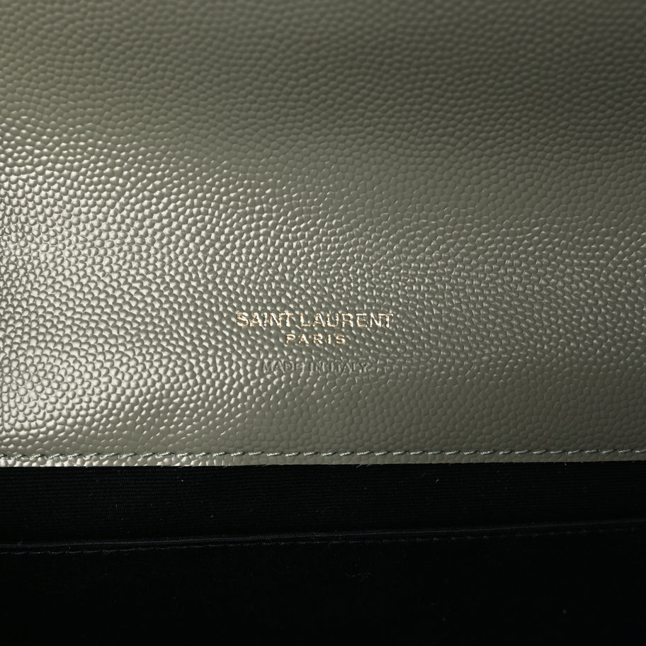 Saint Laurent Grain De Poudre Matelasse Chevron Monogram Envelope Clutch  Light Sage Image 6
