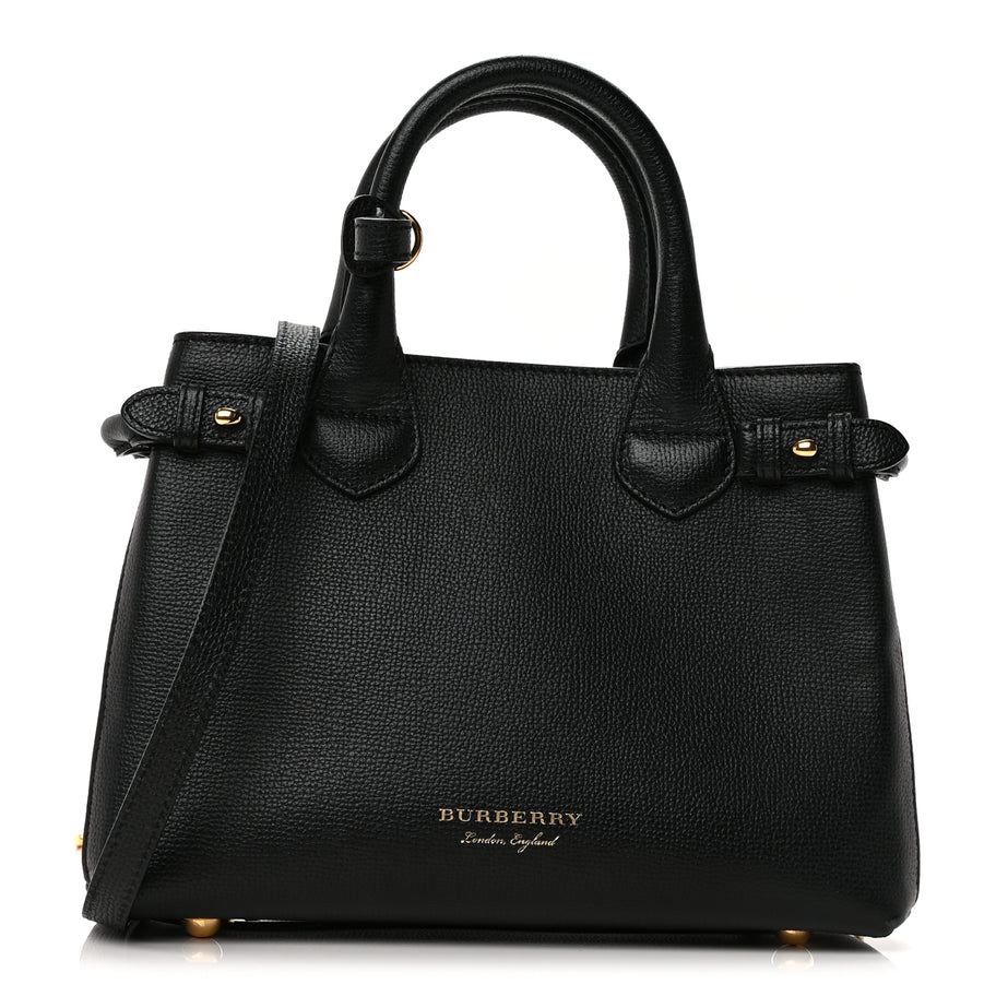 Burberry Derby Calfskin House Check Small Banner Tote  Black Image 1