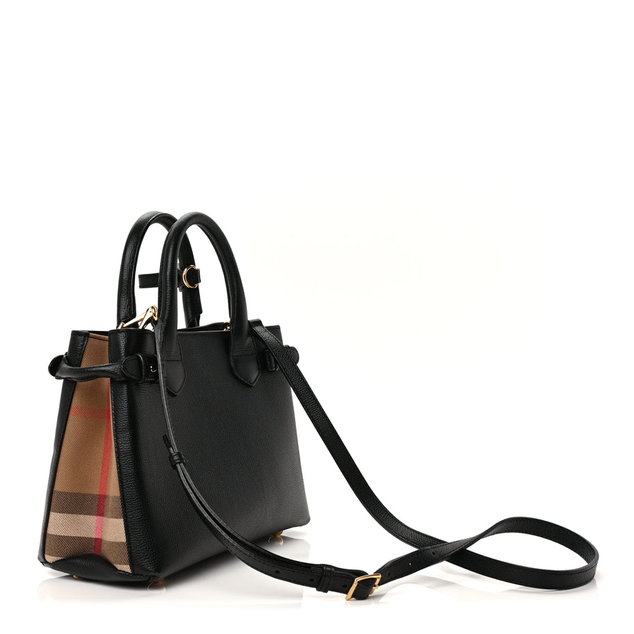Burberry Derby Calfskin House Check Small Banner Tote  Black Image 2