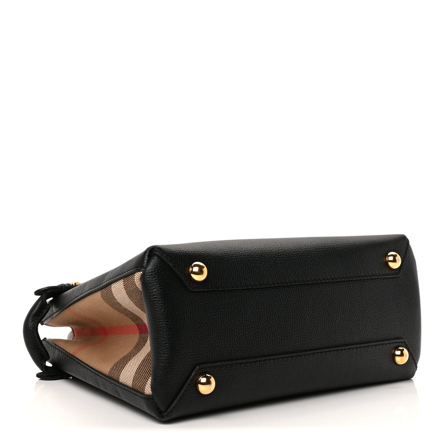 Burberry Derby Calfskin House Check Small Banner Tote  Black Image 3