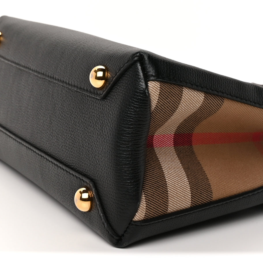 Burberry Derby Calfskin House Check Small Banner Tote  Black Image 7