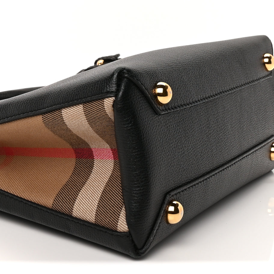 Burberry Derby Calfskin House Check Small Banner Tote  Black Image 8