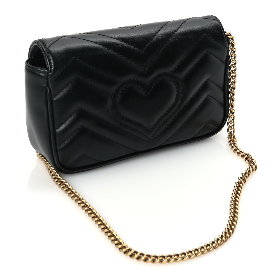 Gucci Calfskin Matelasse Super Mini GG Marmont Shoulder Bag Black Image 2