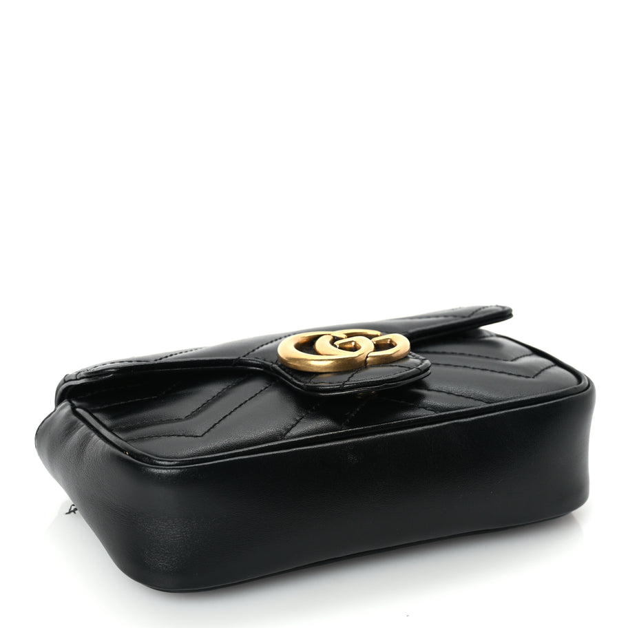 Gucci Calfskin Matelasse Super Mini GG Marmont Shoulder Bag Black Image 3