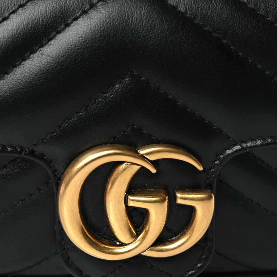 Gucci Calfskin Matelasse Super Mini GG Marmont Shoulder Bag Black Image 6