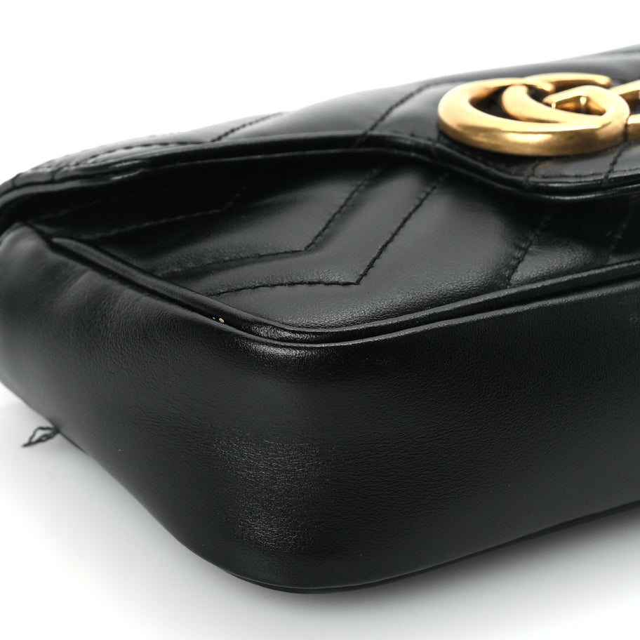 Gucci Calfskin Matelasse Super Mini GG Marmont Shoulder Bag Black Image 7