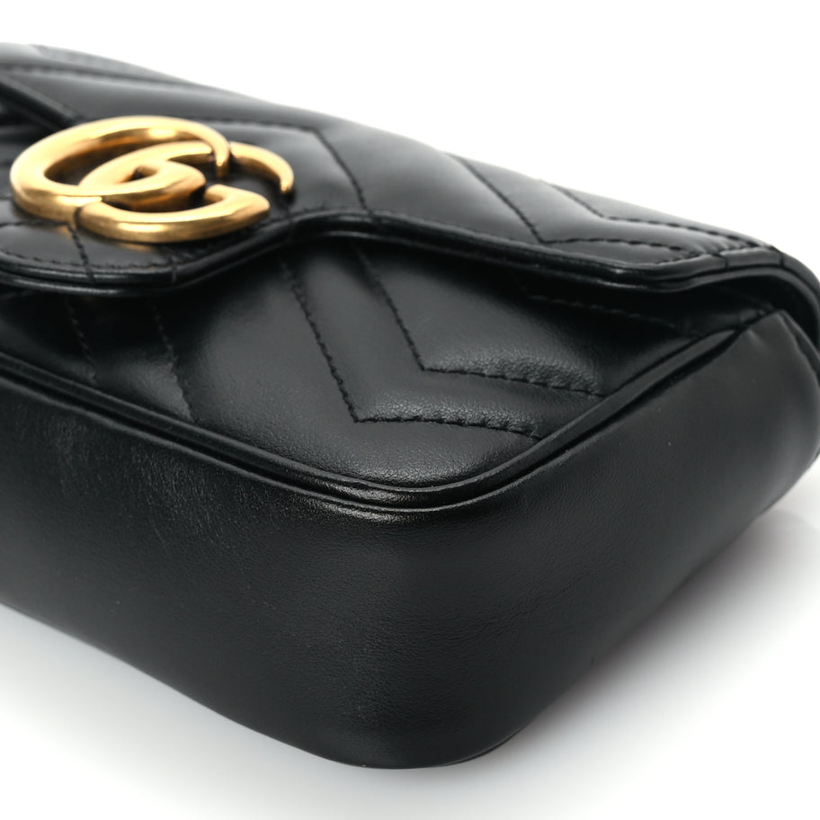 Gucci Calfskin Matelasse Super Mini GG Marmont Shoulder Bag Black Image 8