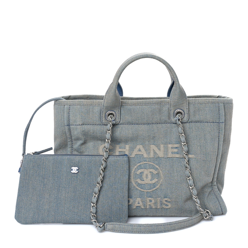  Chanel Denim Small Deauville Tote Light Blue