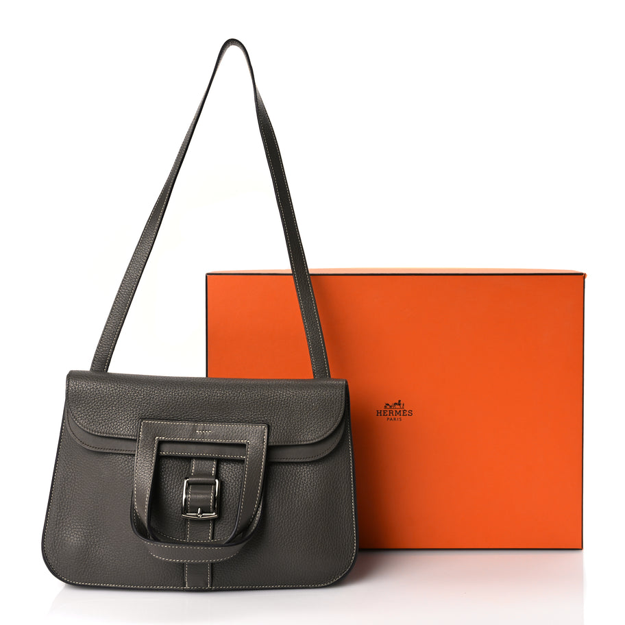 Hermes Taurillon Clemence Halzan 31 GM Etoupe Image 10