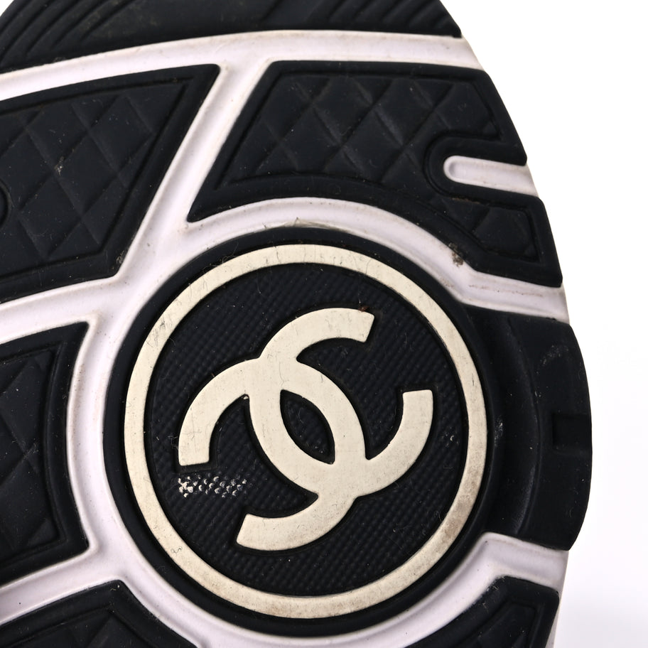 Chanel Knit Fabric Suede Calfskin Womens CC Sneakers 36.5 Ivory Light Beige Image 7