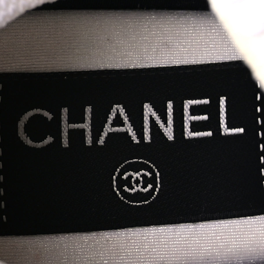 Chanel Knit Fabric Suede Calfskin Womens CC Sneakers 36.5 Ivory Light Beige Image 8