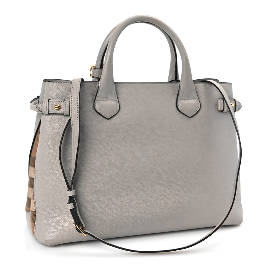 Burberry Derby Calfskin House Check Medium Banner Tote  Pale Grey Image 2