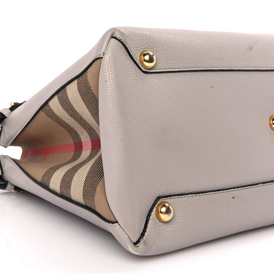 Burberry Derby Calfskin House Check Medium Banner Tote  Pale Grey Image 7
