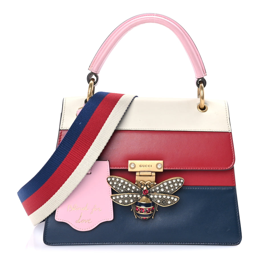 Gucci Calfskin Sylvie Web Small Queen Margaret Top Handle Bag  Blue Agata Hibiscus Red Mystic White Sugar Pink Image 1