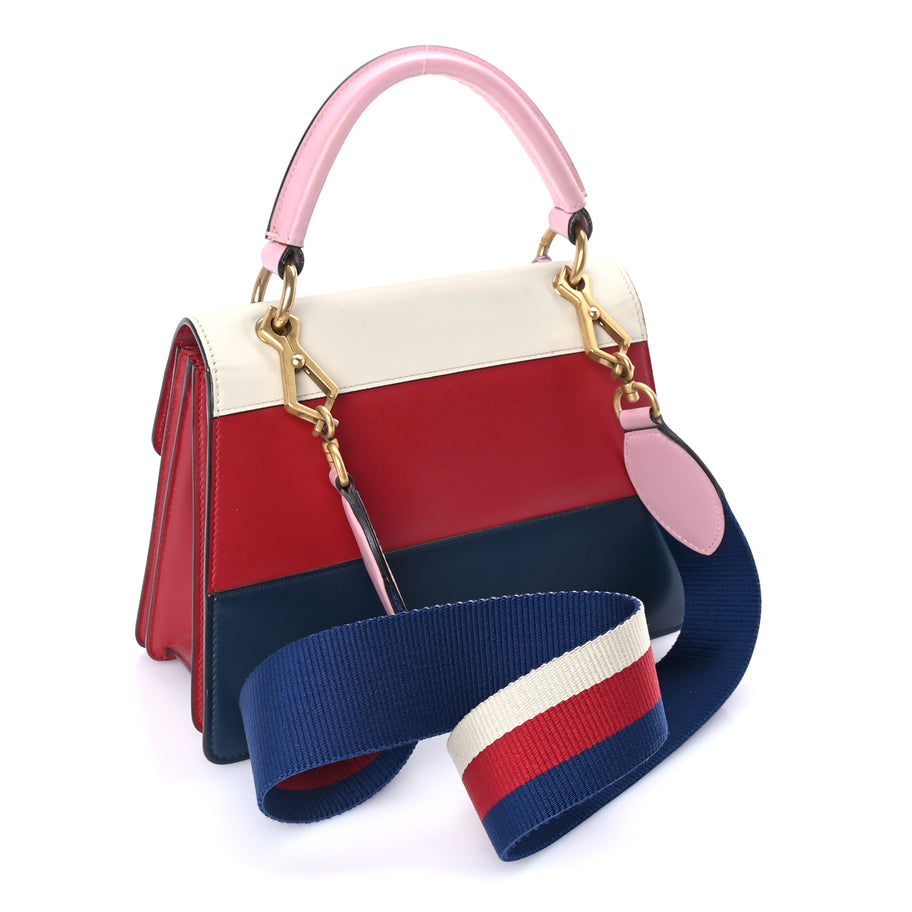 Gucci Calfskin Sylvie Web Small Queen Margaret Top Handle Bag  Blue Agata Hibiscus Red Mystic White Sugar Pink Image 2