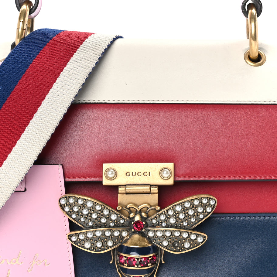 Gucci Calfskin Sylvie Web Small Queen Margaret Top Handle Bag  Blue Agata Hibiscus Red Mystic White Sugar Pink Image 6