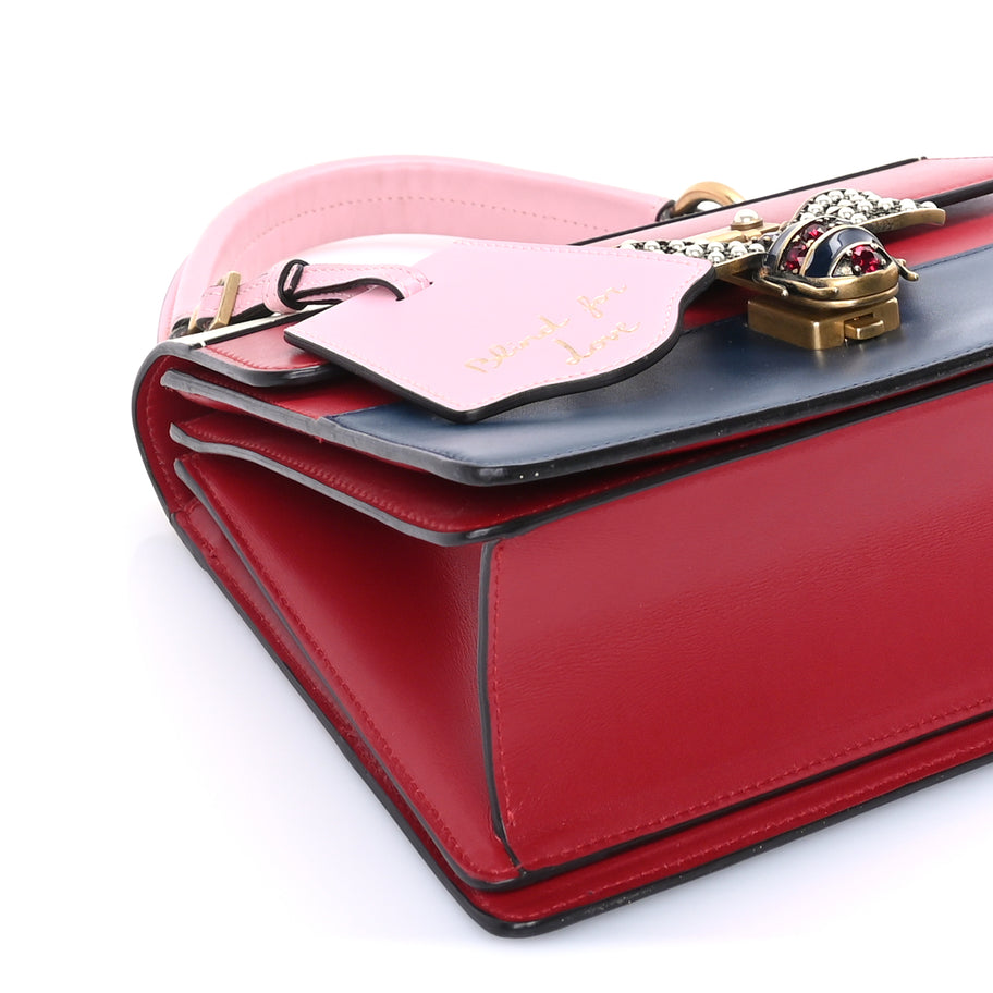 Gucci Calfskin Sylvie Web Small Queen Margaret Top Handle Bag  Blue Agata Hibiscus Red Mystic White Sugar Pink Image 7