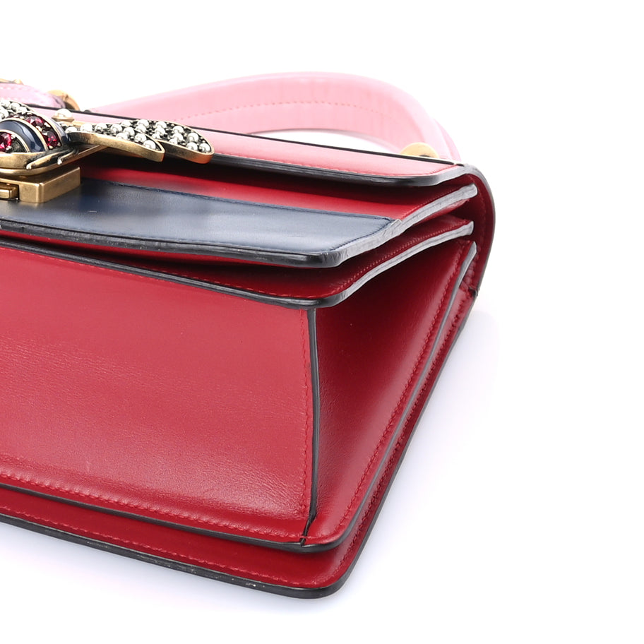 Gucci Calfskin Sylvie Web Small Queen Margaret Top Handle Bag  Blue Agata Hibiscus Red Mystic White Sugar Pink Image 8