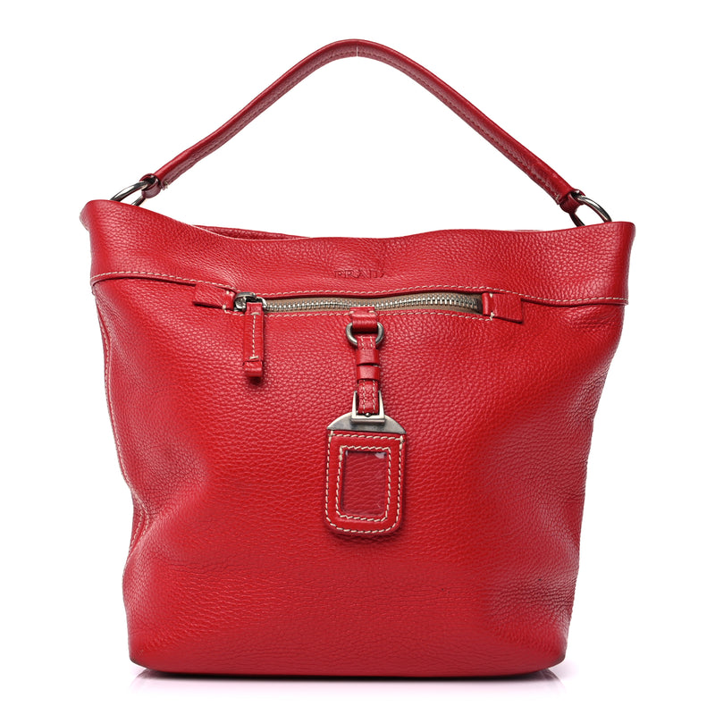  Prada Vitello Daino Shoulder Bag  Fuoco