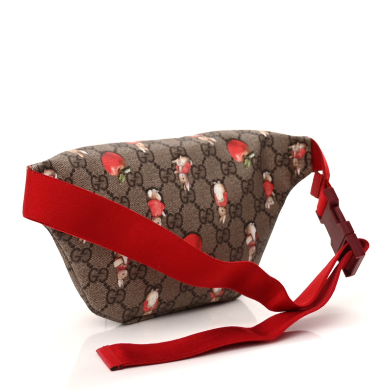  Gucci X PETER RABBIT GG Supreme Monogram Rabbit Print Childrens Belt Bag Beige Ebony Red