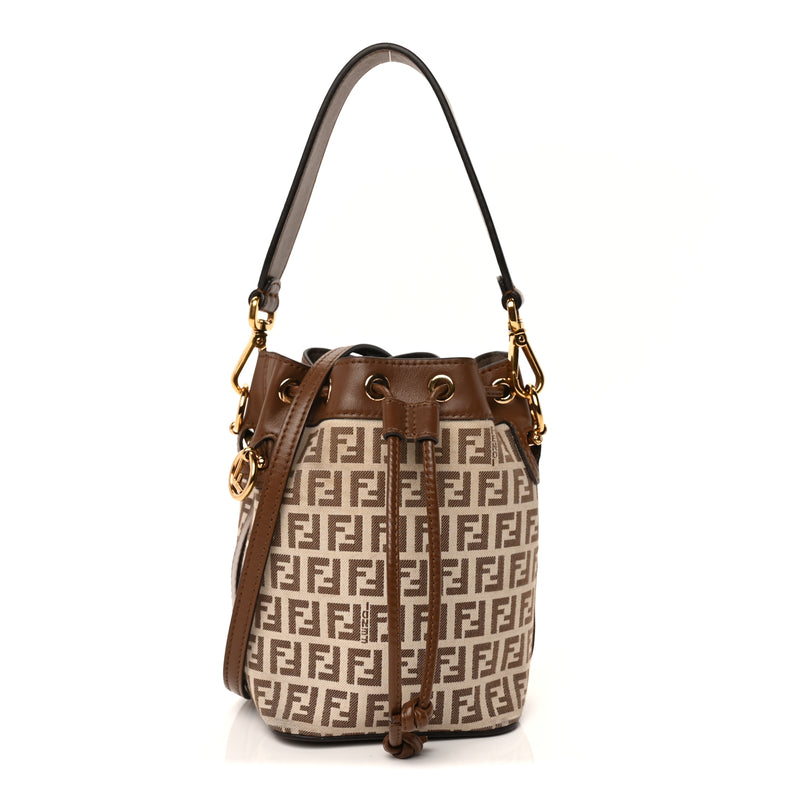  Fendi FENDI Zucchino Mini Mon Tresor Bucket Bag Beige Brown