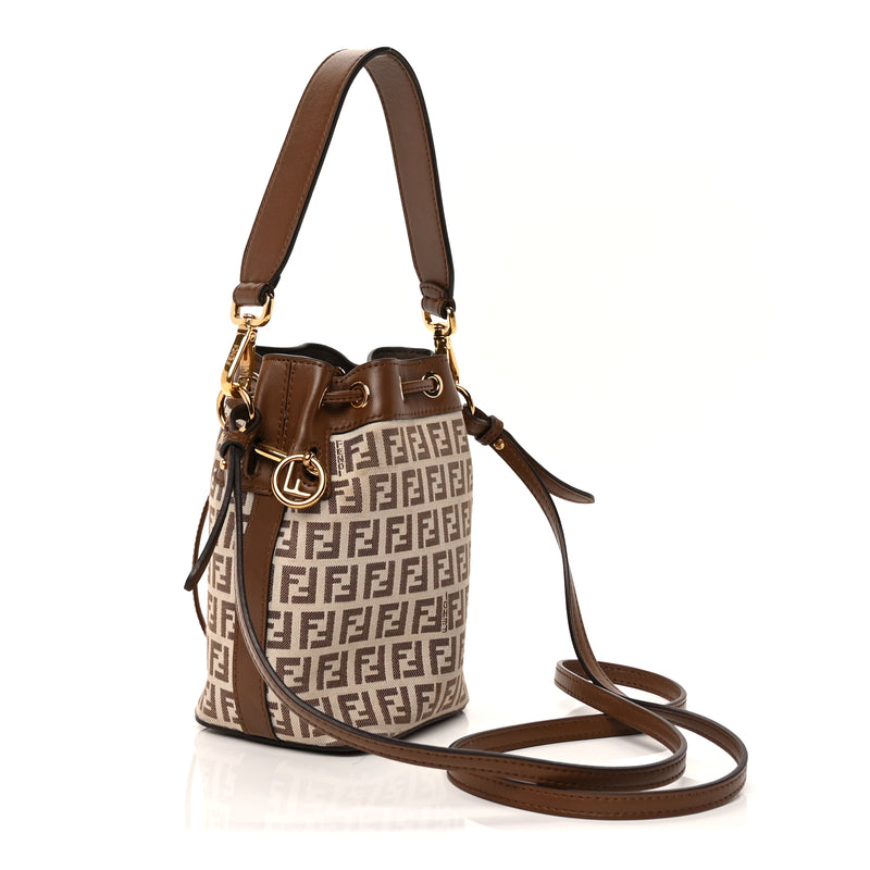  Fendi FENDI Zucchino Mini Mon Tresor Bucket Bag Beige Brown