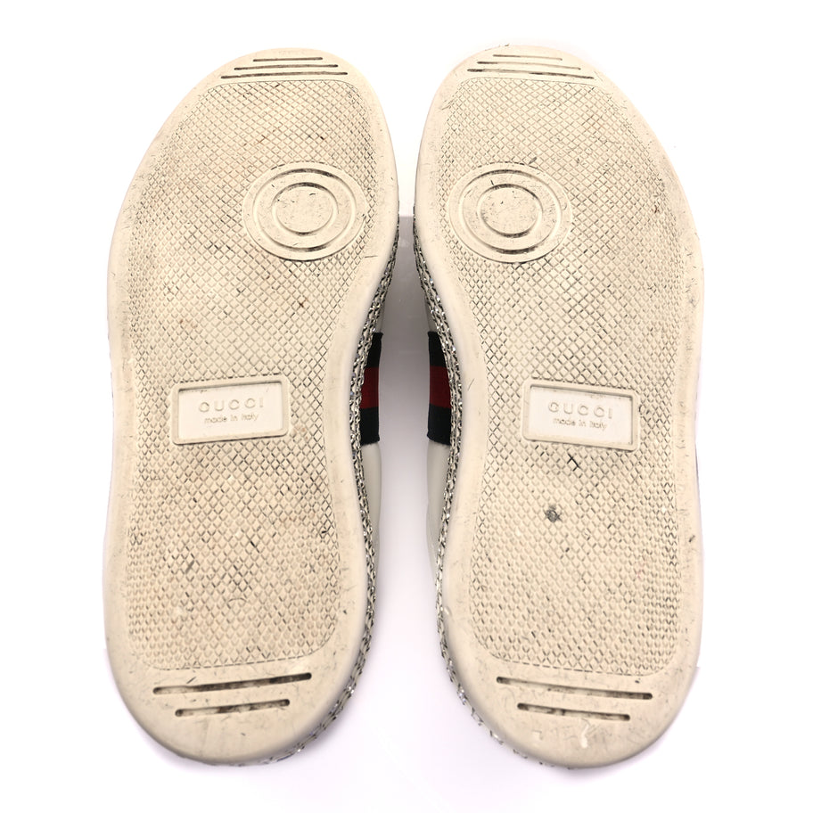 Gucci Calfskin Crystal Web Bee Embroidered Womens Ace Platform Sneakers 36 White Image 6