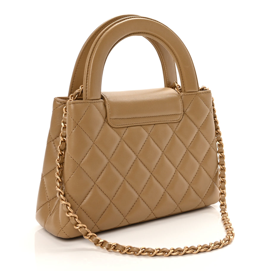 Chanel Shiny Aged Calfskin Quilted Nano Kelly Shopper Beige Image 2