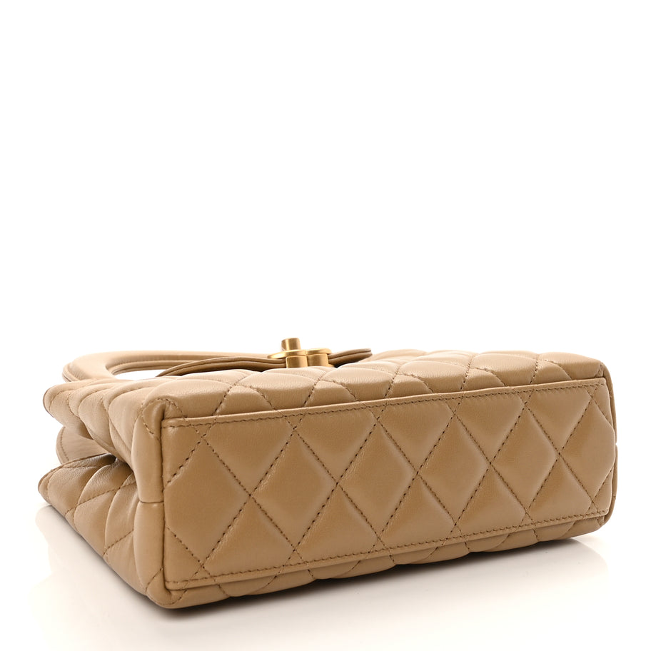 Chanel Shiny Aged Calfskin Quilted Nano Kelly Shopper Beige Image 3