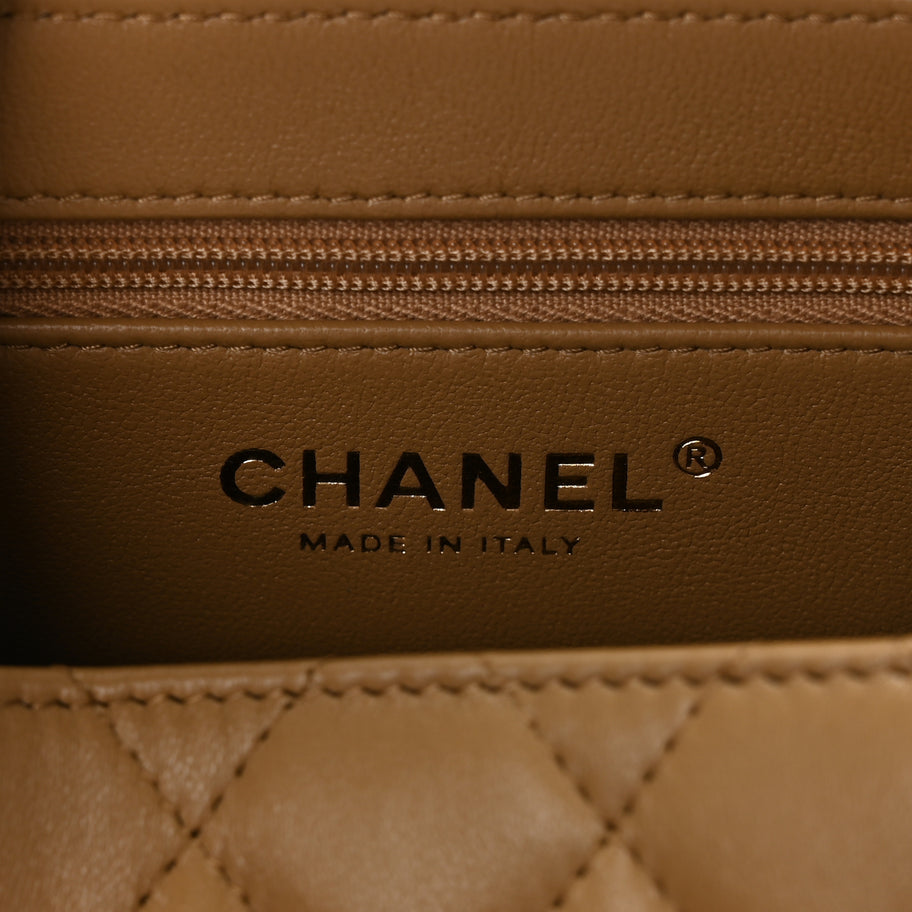 Chanel Shiny Aged Calfskin Quilted Nano Kelly Shopper Beige Image 5