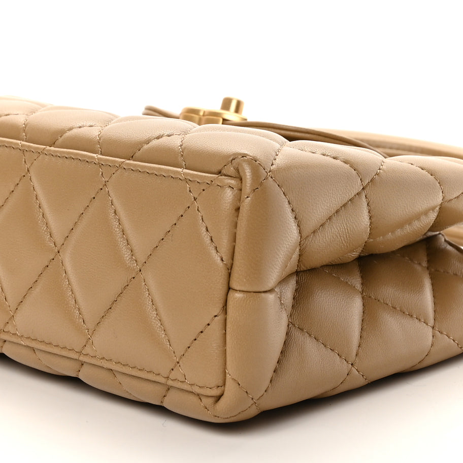 Chanel Shiny Aged Calfskin Quilted Nano Kelly Shopper Beige Image 8