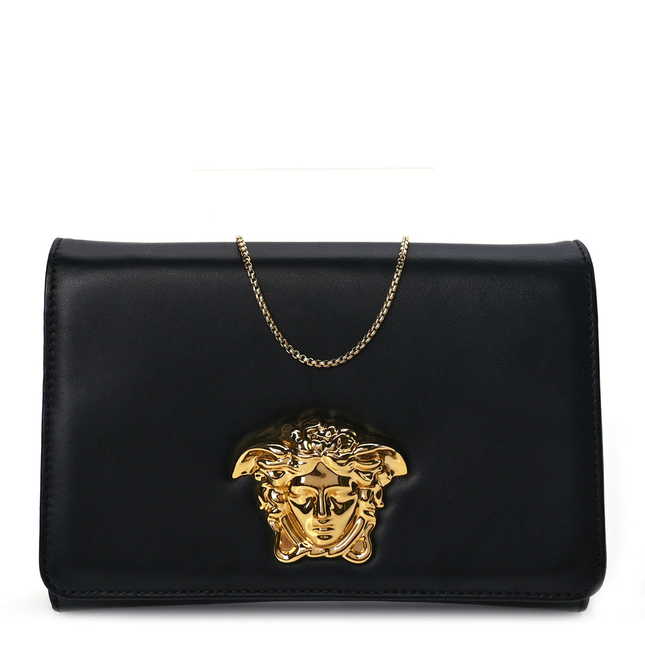 Versace Vitello Palazzo Medusa Evening Clutch Black Image 1