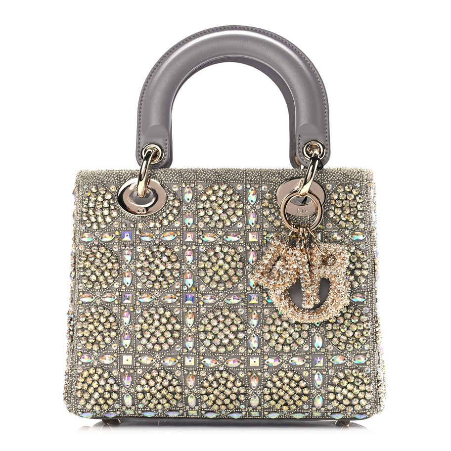 Christian Dior Calfskin Satin Celestial Bead Embroidery Cannage Mini Lady Dior Grey Image 1