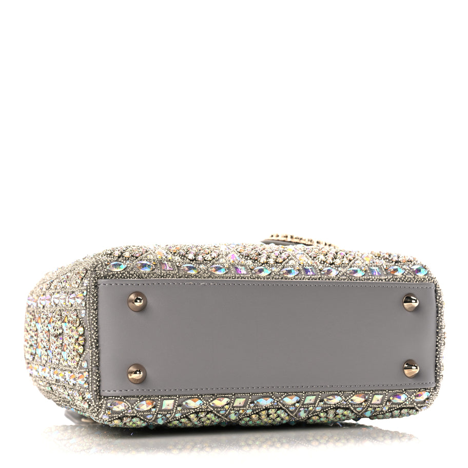 Christian Dior Calfskin Satin Celestial Bead Embroidery Cannage Mini Lady Dior Grey Image 3