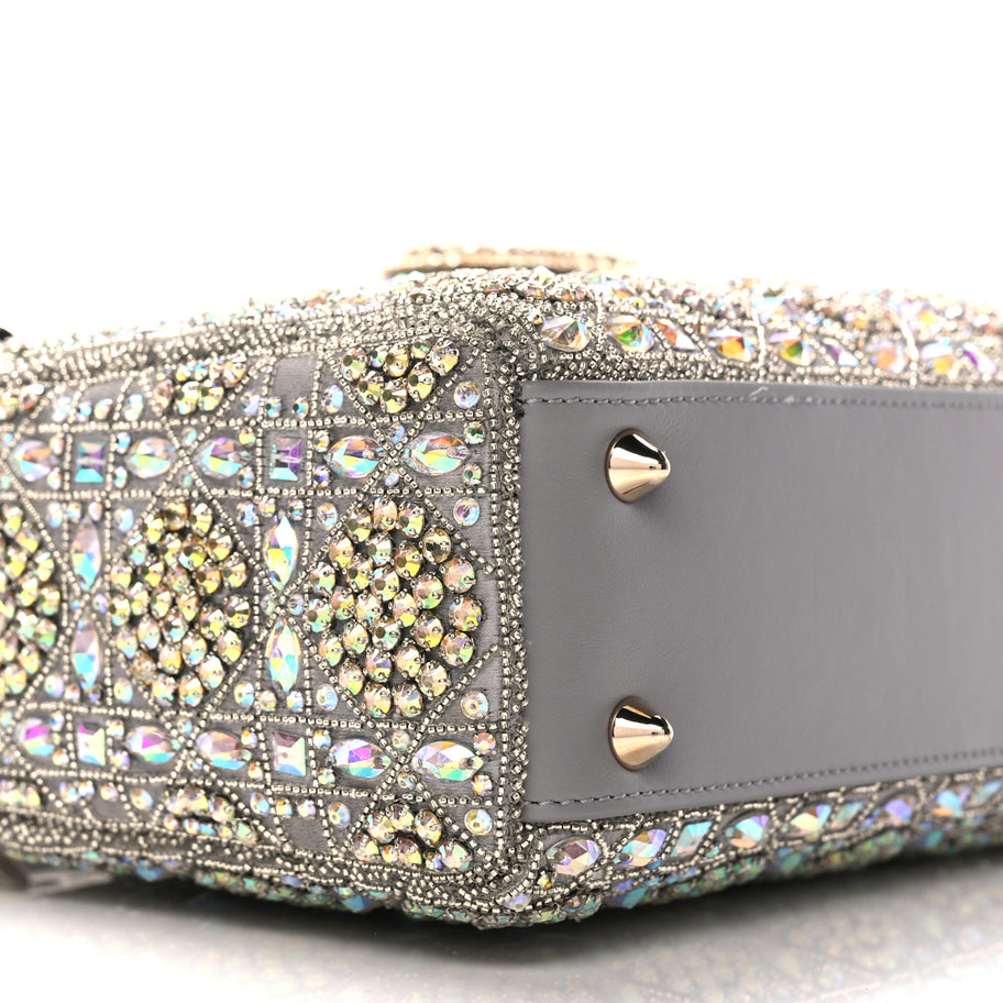 Christian Dior Calfskin Satin Celestial Bead Embroidery Cannage Mini Lady Dior Grey Image 7