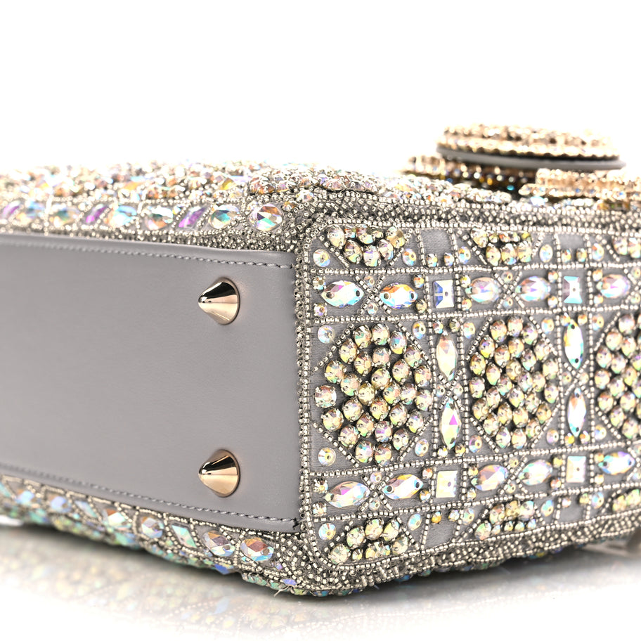 Christian Dior Calfskin Satin Celestial Bead Embroidery Cannage Mini Lady Dior Grey Image 8