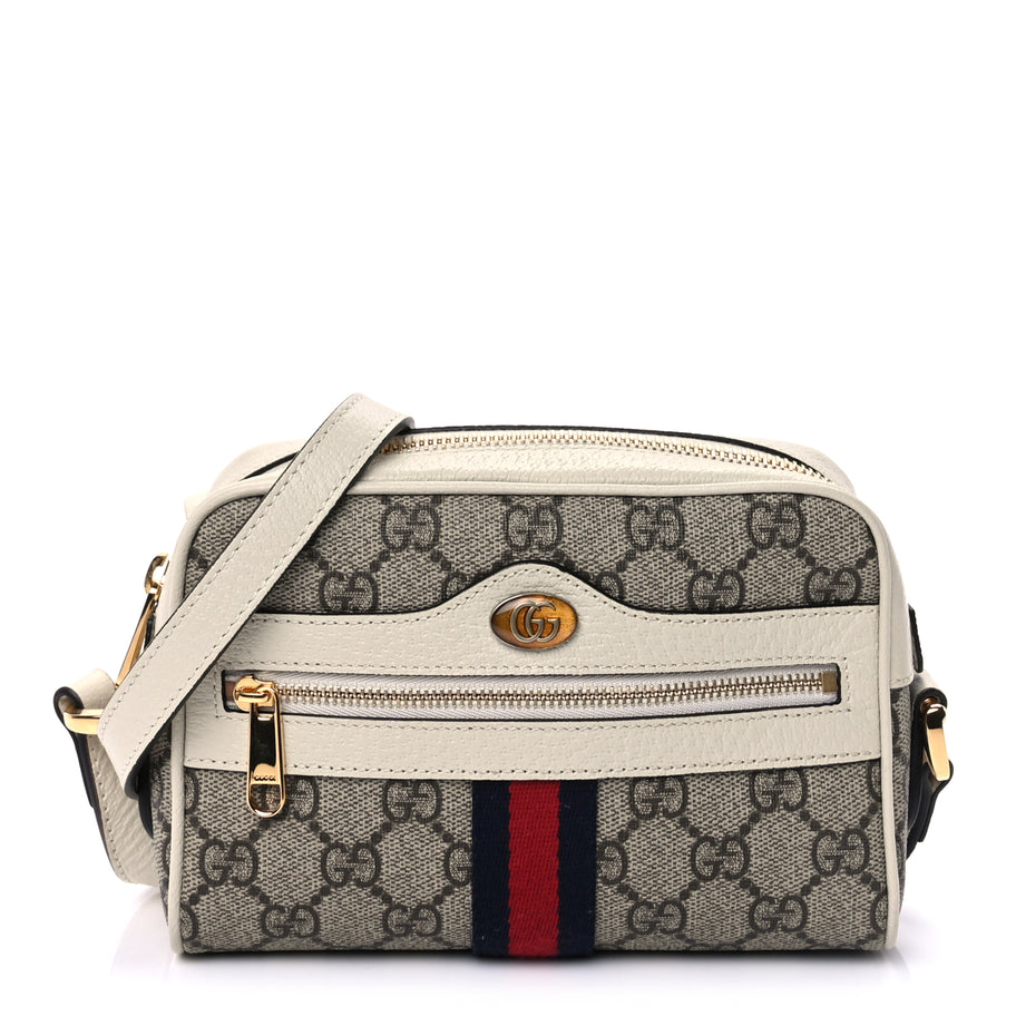 Gucci GG Supreme Monogram Textured Calfskin Web Mini Ophidia Shoulder Bag Beige Ebony Mystic White Image 1