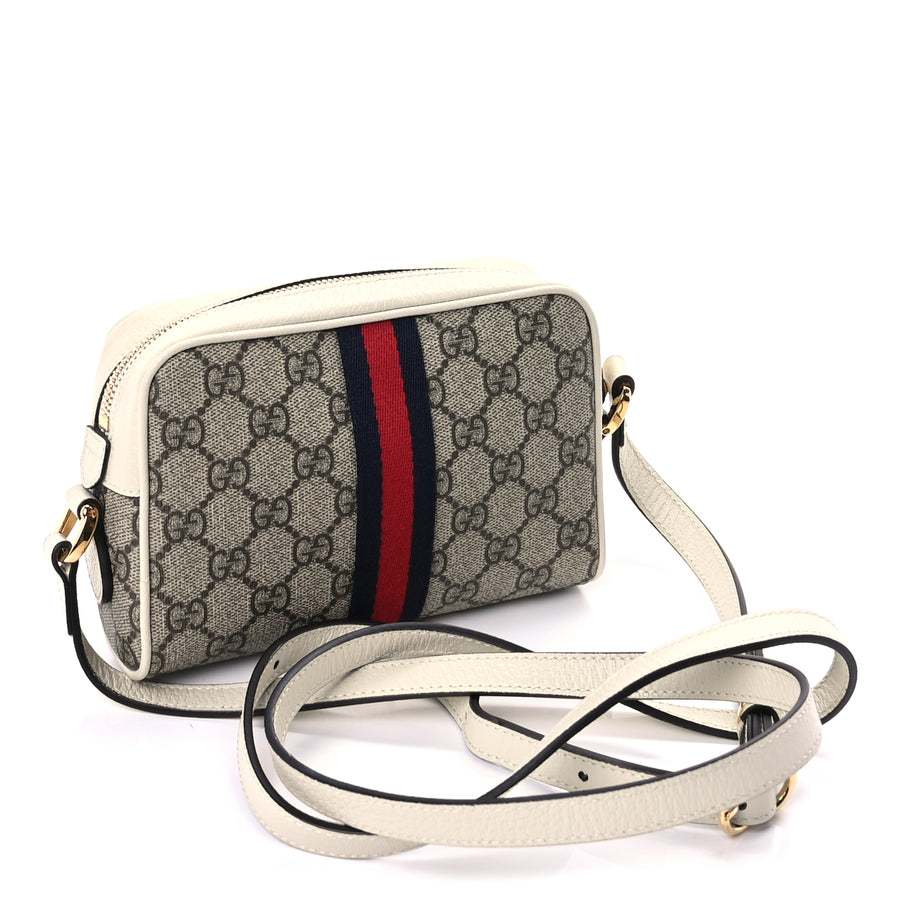 Gucci GG Supreme Monogram Textured Calfskin Web Mini Ophidia Shoulder Bag Beige Ebony Mystic White Image 2