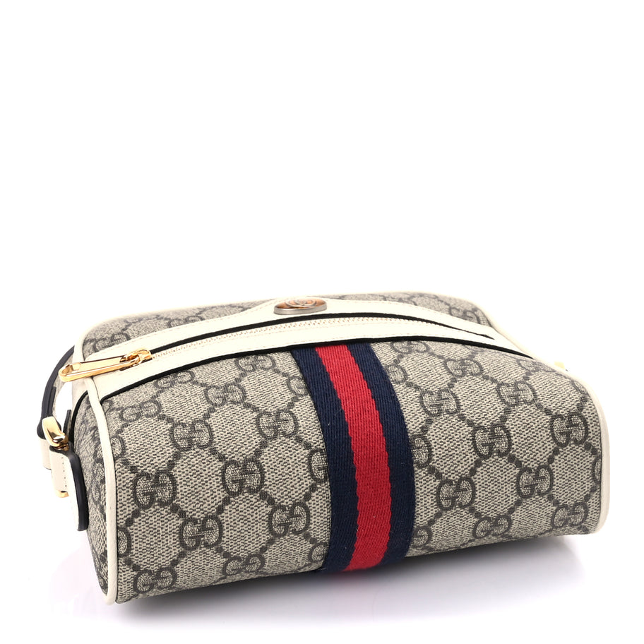 Gucci GG Supreme Monogram Textured Calfskin Web Mini Ophidia Shoulder Bag Beige Ebony Mystic White Image 3