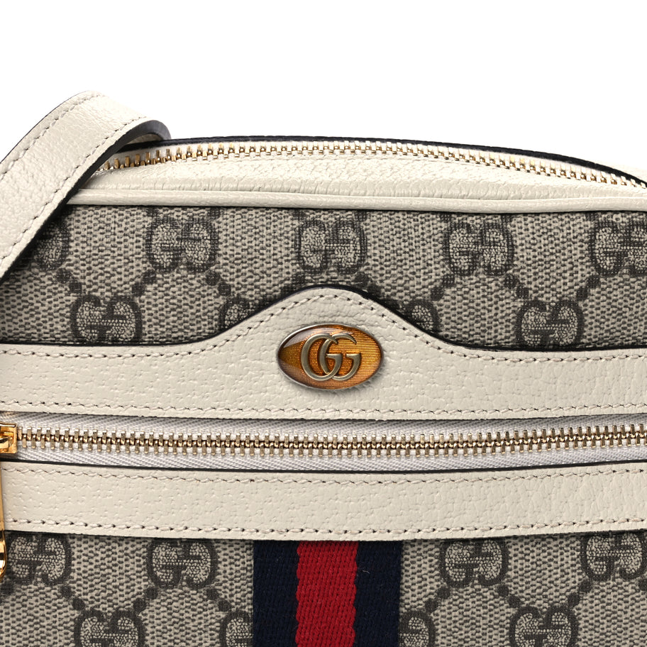 Gucci GG Supreme Monogram Textured Calfskin Web Mini Ophidia Shoulder Bag Beige Ebony Mystic White Image 6