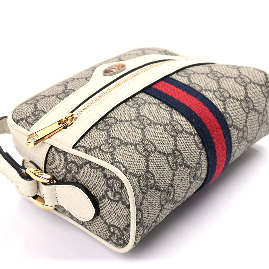 Gucci GG Supreme Monogram Textured Calfskin Web Mini Ophidia Shoulder Bag Beige Ebony Mystic White Image 7