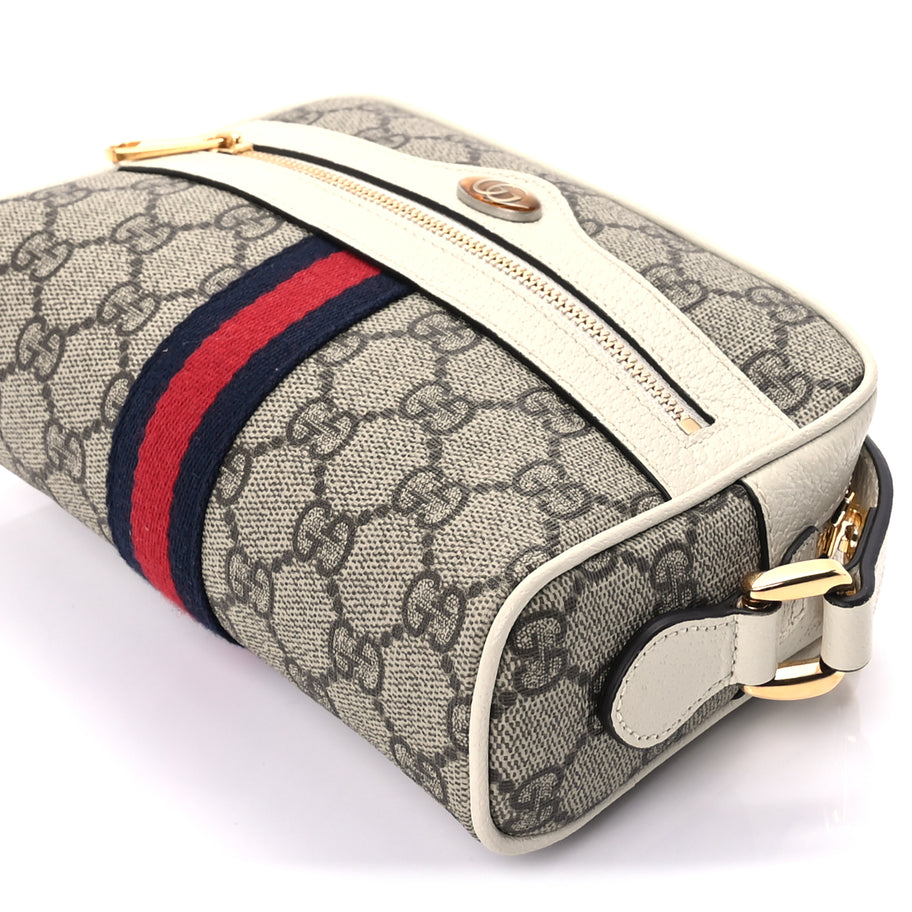 Gucci GG Supreme Monogram Textured Calfskin Web Mini Ophidia Shoulder Bag Beige Ebony Mystic White Image 8