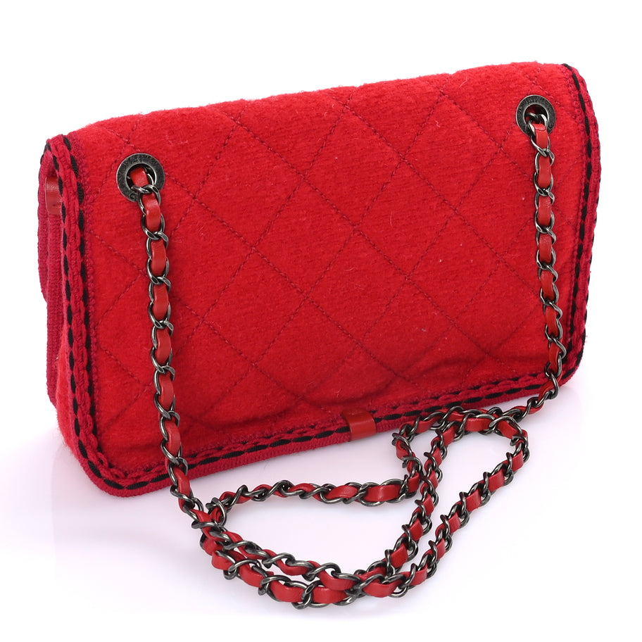 Chanel Wool Quilted Jumbo Edelweiss Single Flap Red Image 2
