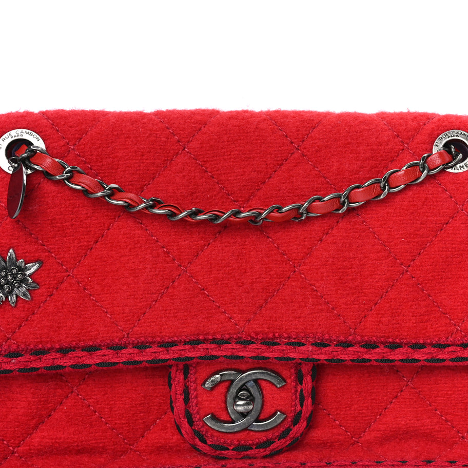 Chanel Wool Quilted Jumbo Edelweiss Single Flap Red Image 7